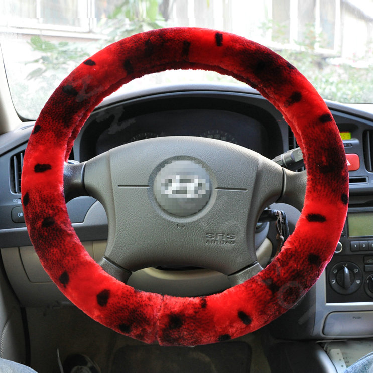 High Quality Snake Print Winter Plush Car Steering Wheel Covers 15 inch 38CM - Red