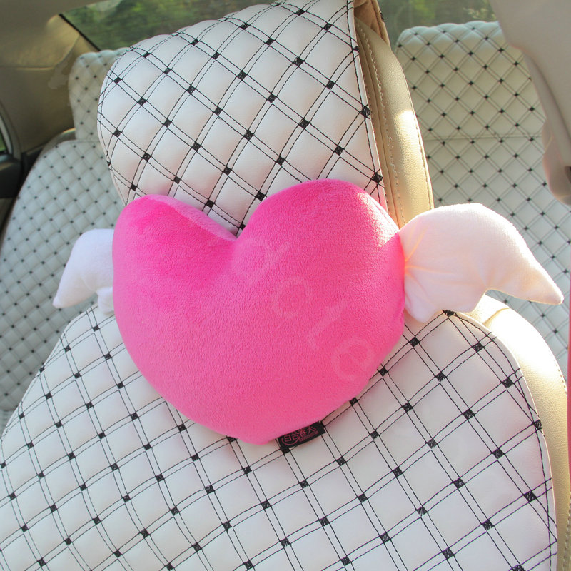 High Quality Women Heart Angel Plush Auto Neck Safety Pillow Car Accessories 2pcs - Rose