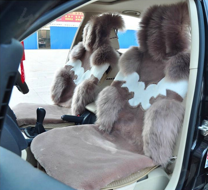 High Quality Wool Auto Cushion Universal Genuine Sheepskin Car Seat Covers 4pcs Sets - Bean Paste