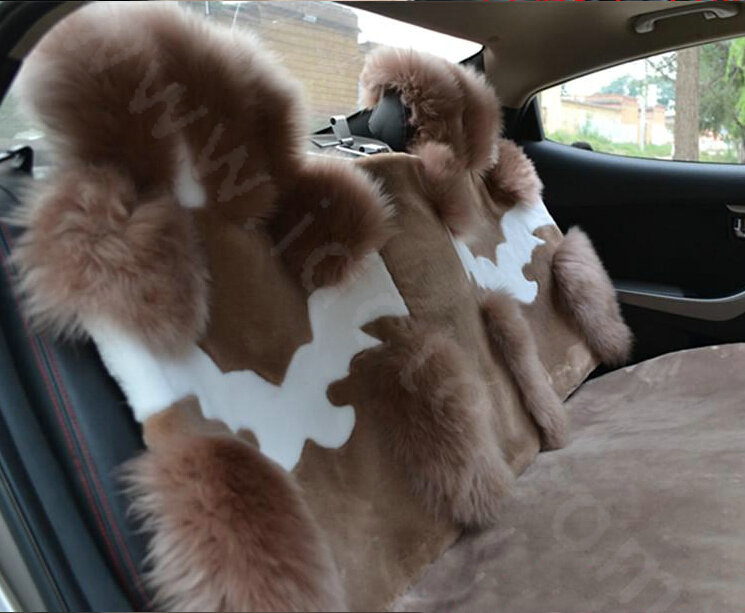 High Quality Wool Auto Cushion Universal Genuine Sheepskin Car Seat Covers 4pcs Sets - Bean Paste