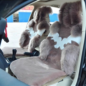 High Quality Wool Auto Cushion Universal Genuine Sheepskin Car Seat Covers 4pcs Sets - Bean Paste