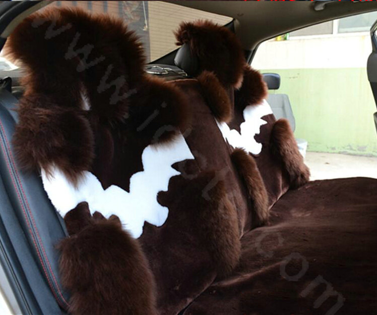 High Quality Wool Auto Cushion Universal Genuine Sheepskin Car Seat Covers 4pcs Sets - Coffee