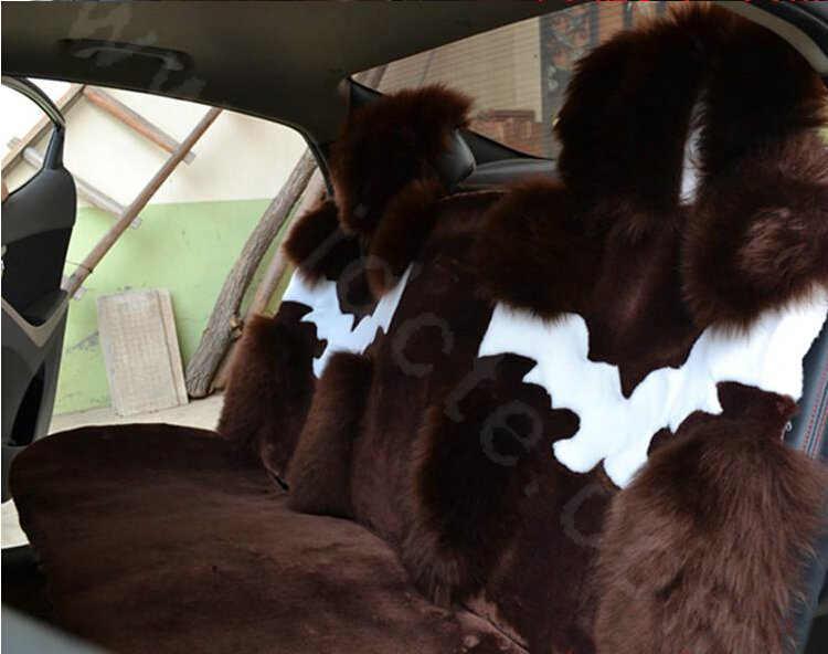 High Quality Wool Auto Cushion Universal Genuine Sheepskin Car Seat Covers 4pcs Sets - Coffee