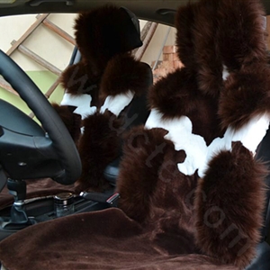 High Quality Wool Auto Cushion Universal Genuine Sheepskin Car Seat Covers 4pcs Sets - Coffee