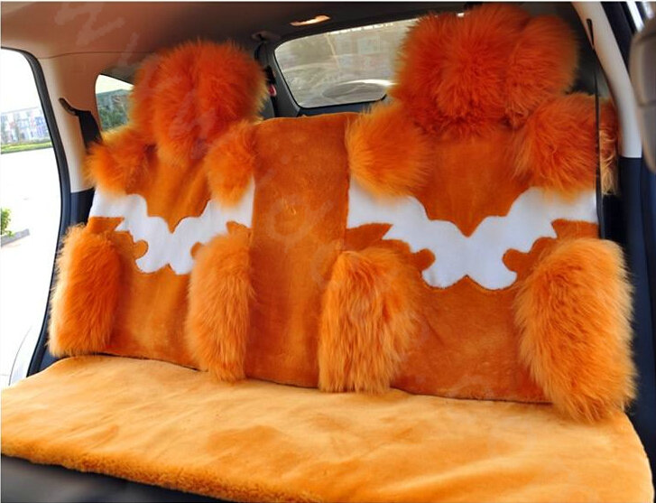 High Quality Wool Auto Cushion Universal Genuine Sheepskin Car Seat Covers 4pcs Sets - Orange