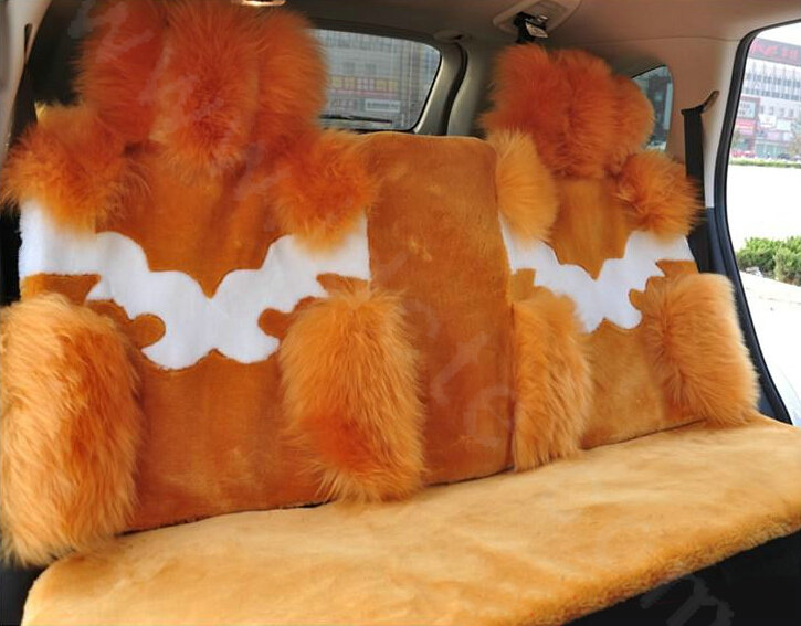 High Quality Wool Auto Cushion Universal Genuine Sheepskin Car Seat Covers 4pcs Sets - Orange