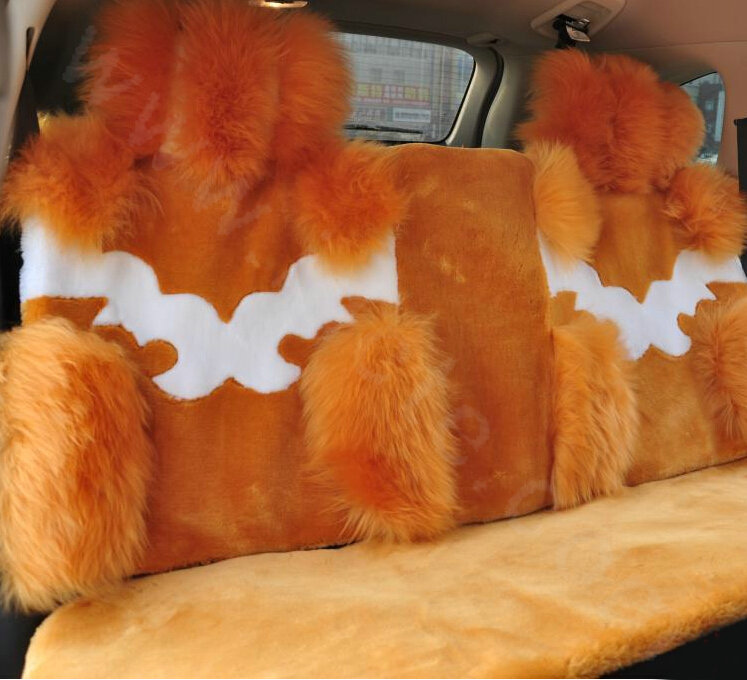 High Quality Wool Auto Cushion Universal Genuine Sheepskin Car Seat Covers 4pcs Sets - Orange