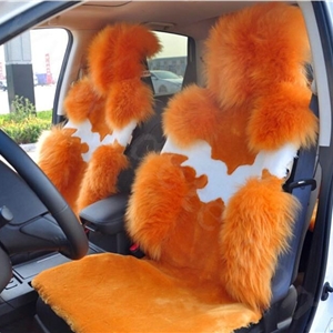 High Quality Wool Auto Cushion Universal Genuine Sheepskin Car Seat Covers 4pcs Sets - Orange