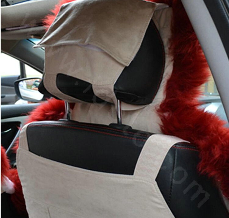 High Quality Wool Auto Cushion Universal Genuine Sheepskin Car Seat Covers 4pcs Sets - Wine Red