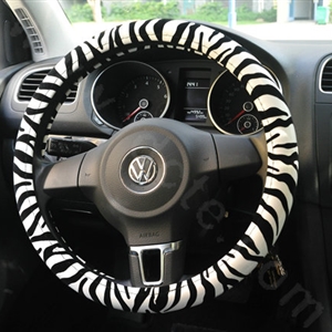High Quality Zebra Print Flocking Car Steering Wheel Covers 15 inch 38CM - White Black