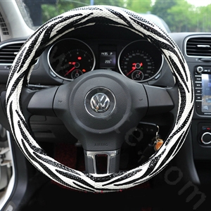 High Quality Zebra Print PU Leather Car Steering Wheel Covers 14 inch 36CM - White Black