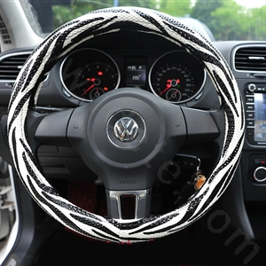High Quality Zebra Print PU Leather Car Steering Wheel Covers 15 inch 38CM - White Black