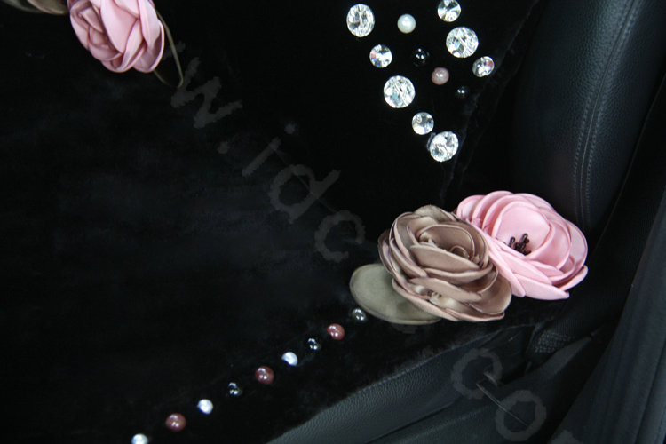 High grade Crystal Pearl Rose Genuine Wool Auto Lumbar Pillow Back Support Cushion 1pcs - Black