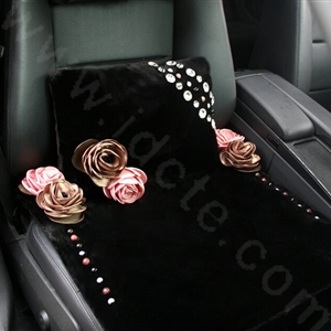 High grade Crystal Pearl Rose Genuine Wool Auto Lumbar Pillow Back Support Cushion 1pcs - Black