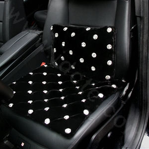 High-grade Full Rhinestone Genuine Wool Auto Lumbar Pillow Back Support Cushion 1pcs - Black