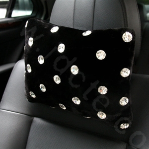 High-grade Full Rhinestone Genuine Wool Auto Neck Safety Pillow Car Accessories 1pcs - Black