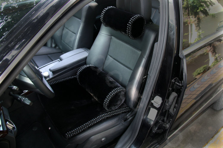 High-grade Genuine Wool Pearl Universal Car Seat Cushion Winter Auto Front Pad 1pcs - Black