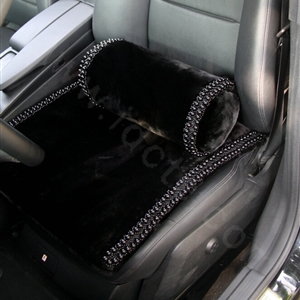 High-grade Genuine Wool Pearl Universal Car Seat Cushion Winter Auto Front Pad 1pcs - Black