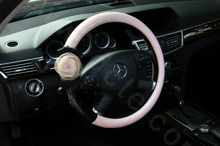 High-grade Lace Flower Patent Leather Auto Steering Wheel Covers 14 inch 36CM - Pink
