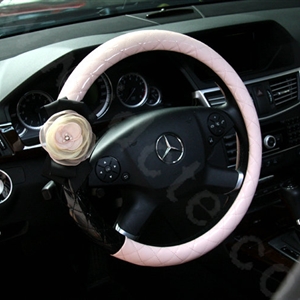 High-grade Lace Flower Patent Leather Auto Steering Wheel Covers 15 inch 38CM - Pink