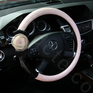 High-grade Lace Flower Patent Leather Auto Steering Wheel Covers 16 inch 40CM - Pink