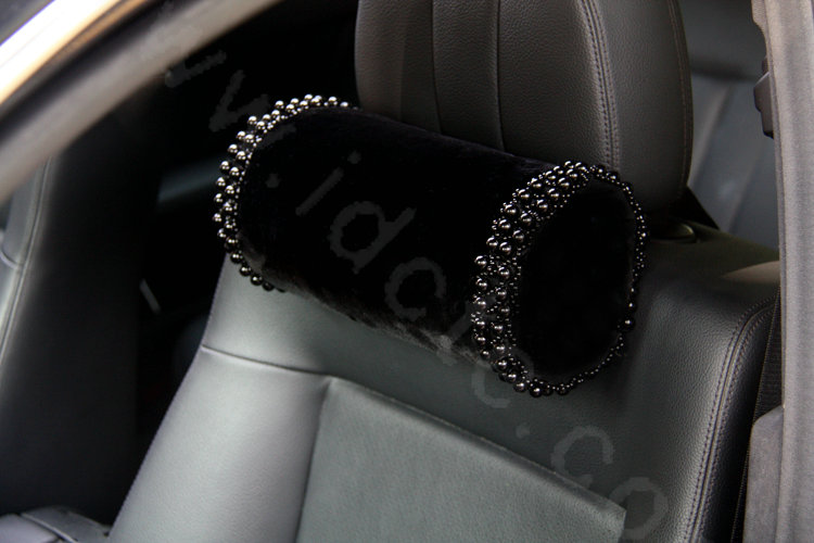 High-grade Pearl Genuine Wool Auto Neck Safety Pillow Car Headrest Accessories 1pcs - Black