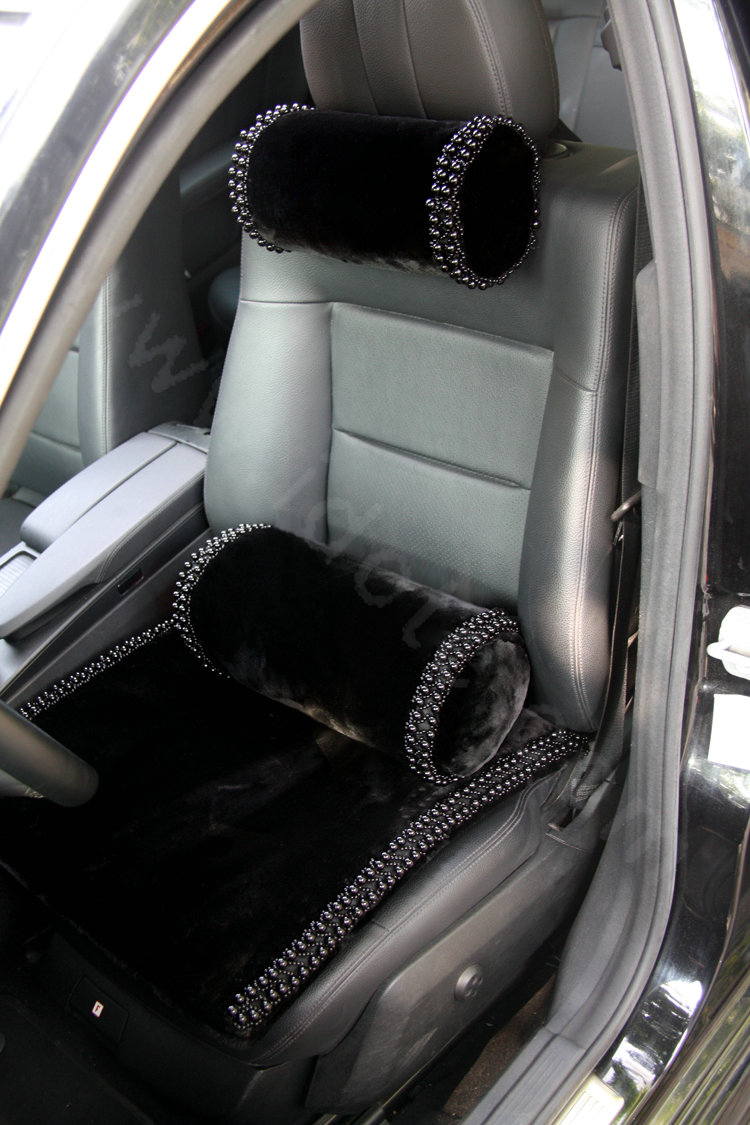 High-grade Pearl Genuine Wool Auto Neck Safety Pillow Car Headrest Accessories 1pcs - Black