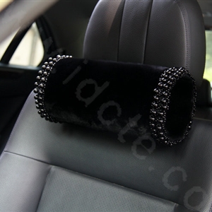 High-grade Pearl Genuine Wool Auto Neck Safety Pillow Car Headrest Accessories 1pcs - Black