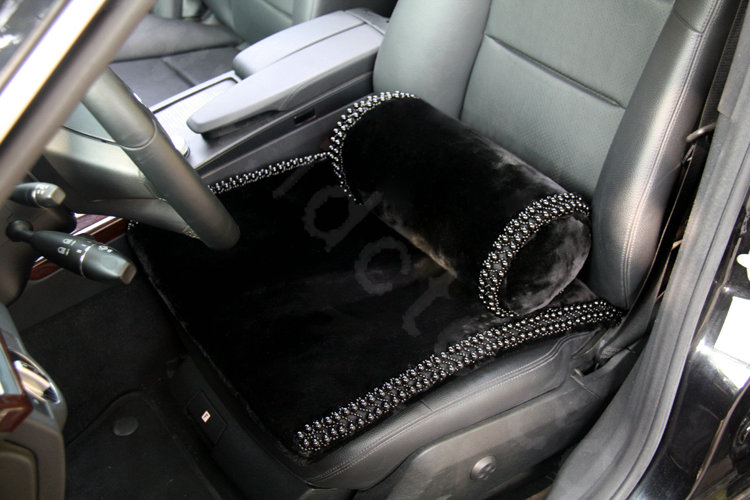 High grade Pearl Genuine Wool Car Lumbar Pillow Back Support Cushion 1pcs - Black