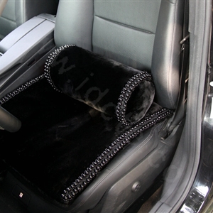 High grade Pearl Genuine Wool Car Lumbar Pillow Back Support Cushion 1pcs - Black