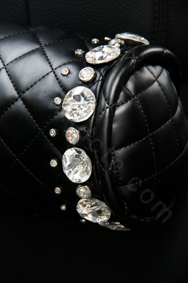 High-grade Rhinestone Car Headrest Genuine Sheepskin Neck Safety Pillow 1pcs - Black