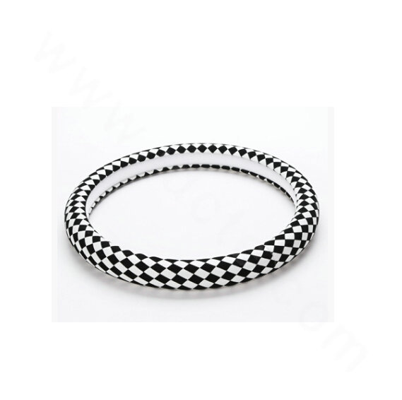 Hot Sales Classic Plaid Flocking Car Steering Wheel Covers 15 inch 38CM - White Black
