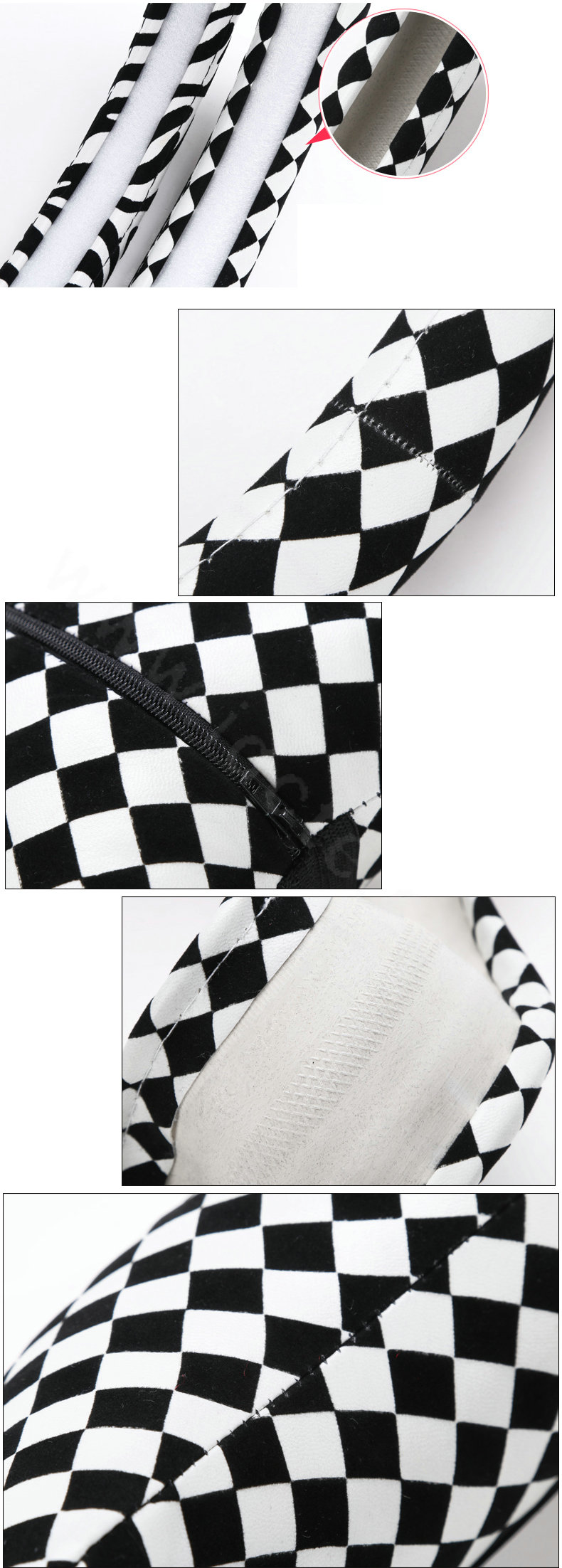 Hot Sales Classic Plaid Flocking Car Steering Wheel Covers 15 inch 38CM - White Black