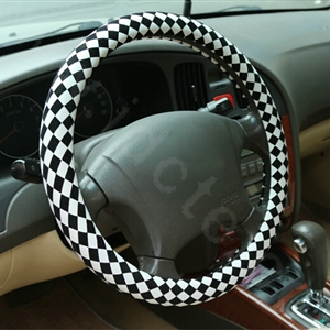 Hot Sales Classic Plaid Flocking Car Steering Wheel Covers 15 inch 38CM - White Black