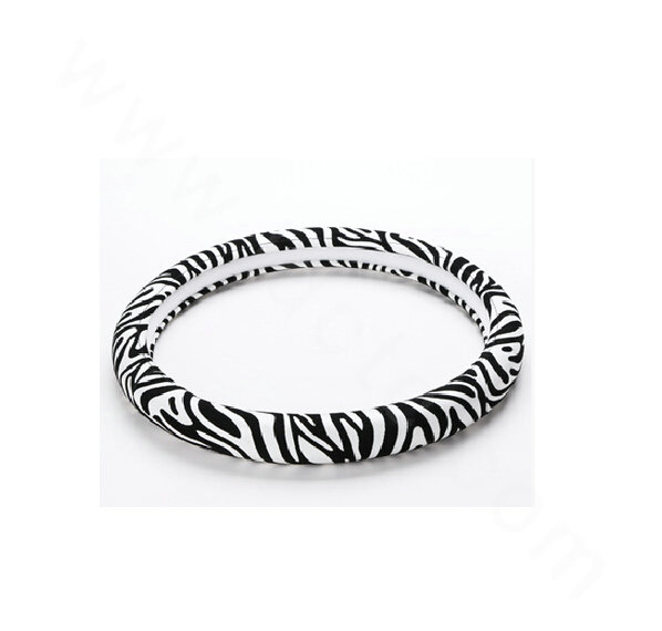 Hot Sales Zebra Print Flocking Car Steering Wheel Covers 15 inch 38CM - White Black