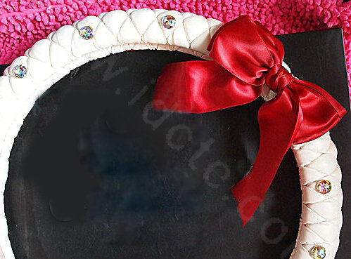 Hot sales Bowknot Rhinestone Genuine Leather Car Steering Wheel Covers 15 inch 38CM - White