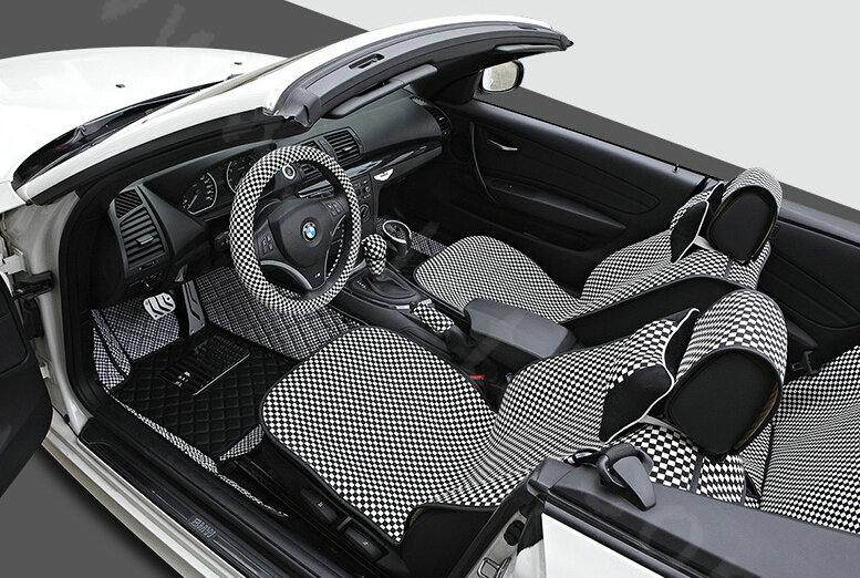 Hot sales Classic Plaids PU Leather Car Steering Wheel Covers 15 inch 38CM - Black White