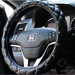 Hot sales Diamond Genuine Leather Grip Auto Steering Wheel Covers 15 inch 38CM - Black