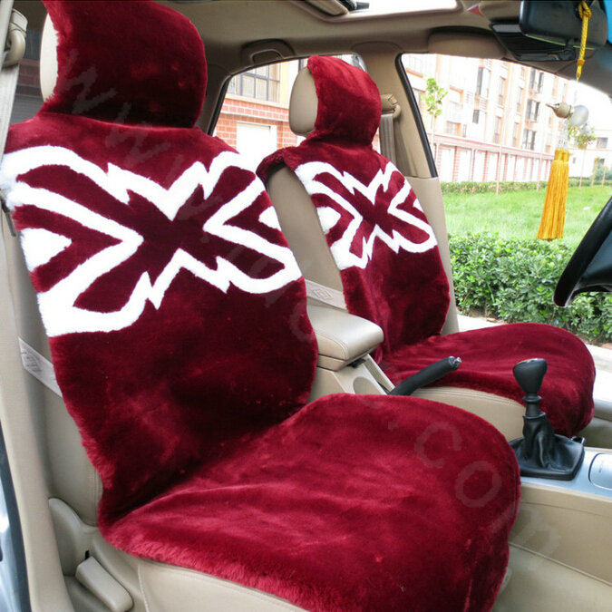 Hot sales Flower Design Short Plush Auto Cushion Universal Car Seat Covers For Women 5pcs Sets - Red