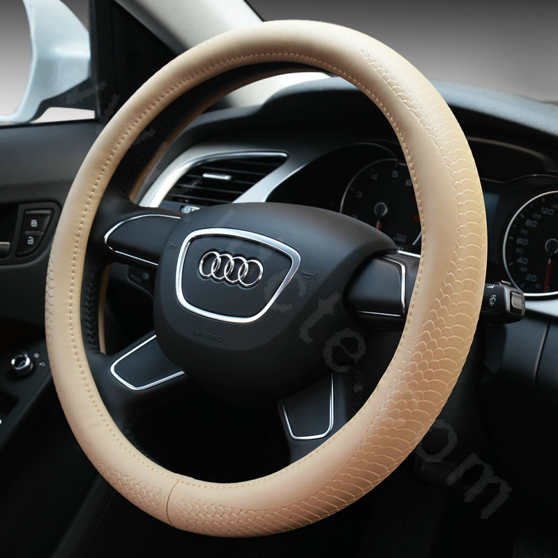 Hot sales Man Genuine Leather Snake Print Car Steering Wheel Covers 15 inch 38CM - Beige