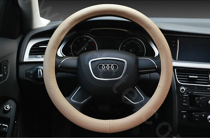 Hot sales Man Genuine Leather Snake Print Car Steering Wheel Covers 15 inch 38CM - Beige