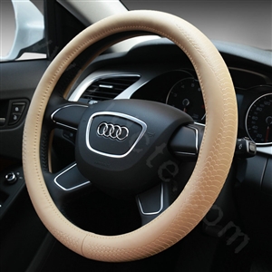Hot sales Man Genuine Leather Snake Print Car Steering Wheel Covers 15 inch 38CM - Beige