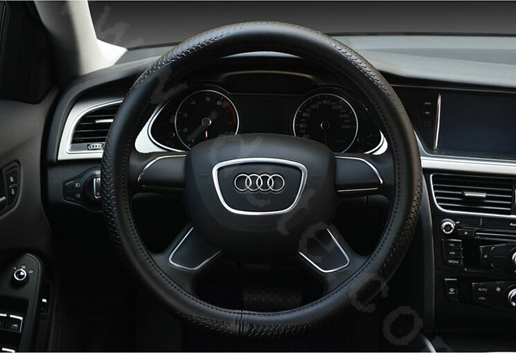 Hot sales Man Genuine Leather Snake Print Car Steering Wheel Covers 15 inch 38CM - Black