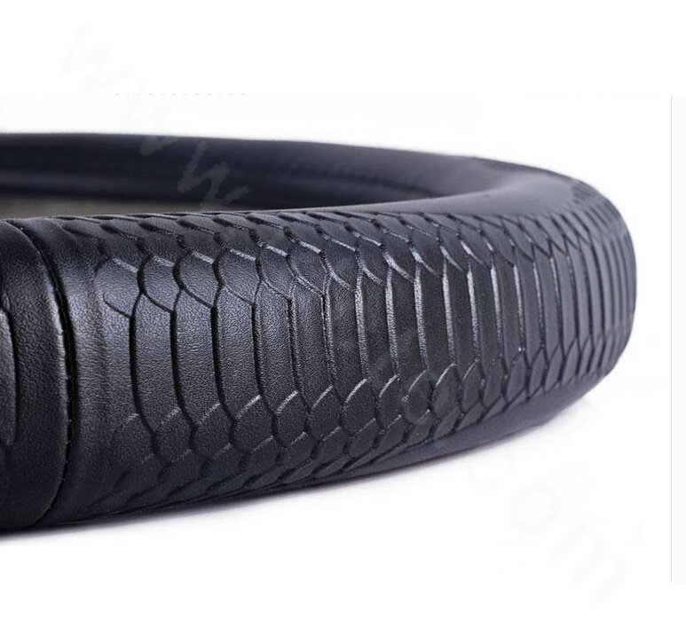 Hot sales Man Genuine Leather Snake Print Car Steering Wheel Covers 15 inch 38CM - Black