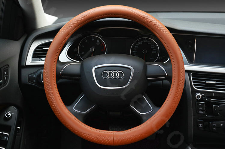 Hot sales Man Genuine Leather Snake Print Car Steering Wheel Covers 15 inch 38CM - Brown