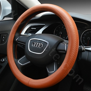 Hot sales Man Genuine Leather Snake Print Car Steering Wheel Covers 15 inch 38CM - Brown