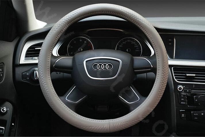 Hot sales Man Genuine Leather Snake Print Car Steering Wheel Covers 15 inch 38CM - Gray