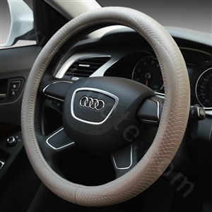 Hot sales Man Genuine Leather Snake Print Car Steering Wheel Covers 15 inch 38CM - Gray