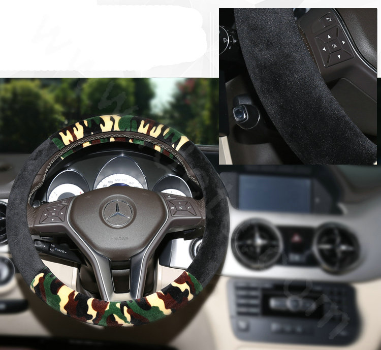 Hot sales Man Winter Plush Camo Car Steering Wheel Covers 15 inch 38CM - Green