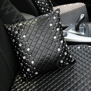 Hot sales Rhinestone Auto Lumbar Pillow Genuine Sheepskin Support Cushion 1pcs - Black
